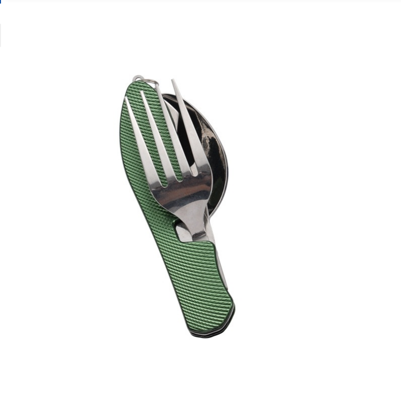 Outdoor Camping Dining Set - Foldable Stainless Steel Cutlery Set, Integrated
