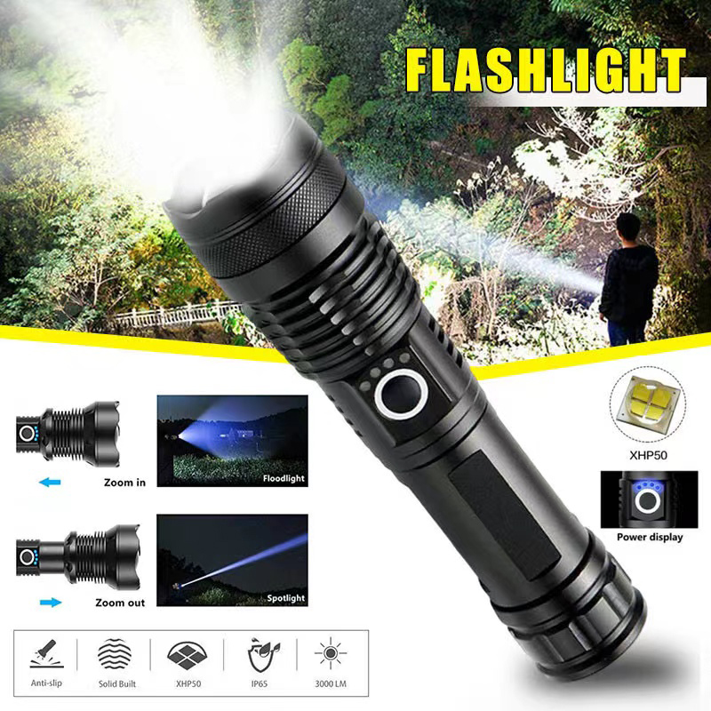 Outdoor Camping Glamping - High Power XHP70 Led Flashlight USB-C